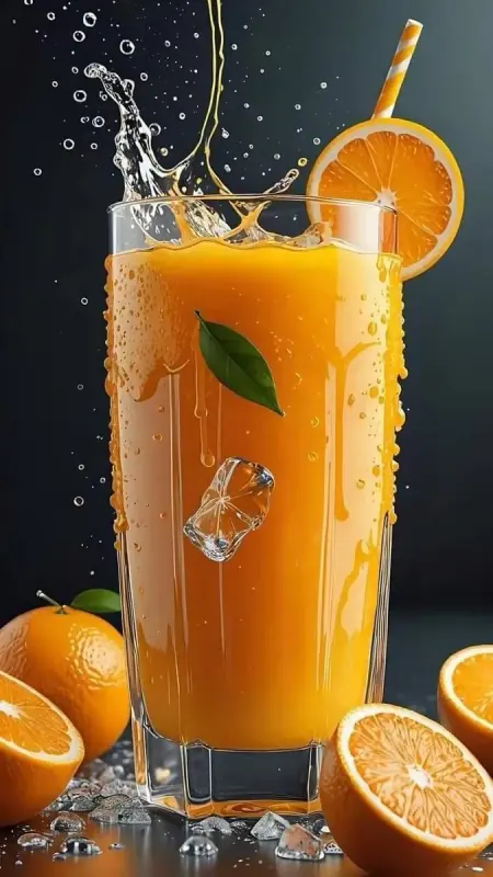 A tall glass of fresh orange juice at Twin's Golden Cafe, Arani